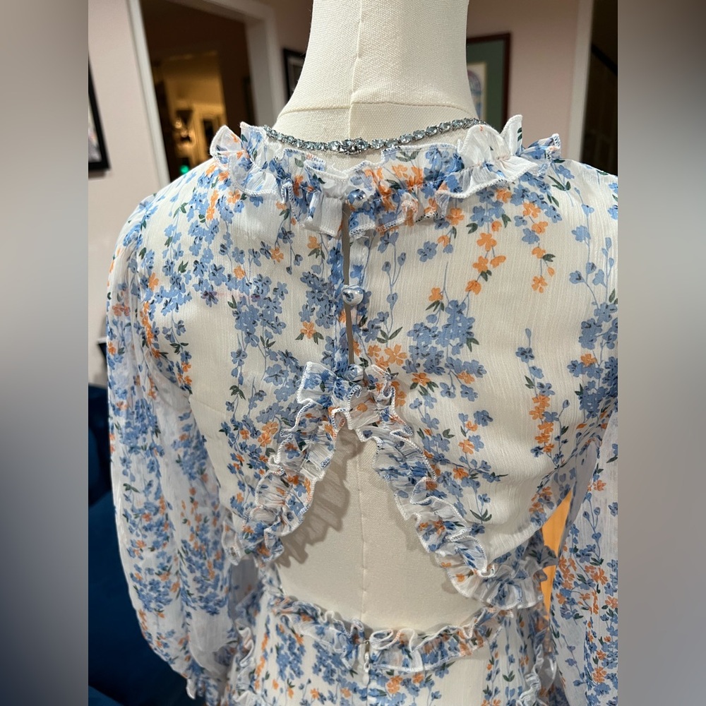 Selfie Leslie Blue and White Floral Long Sleeve Dress - Picture 4 of 6